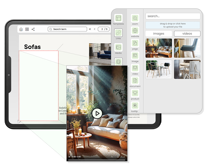 Flux de création de brochure de présentation avec options d’enrichissement de contenu.