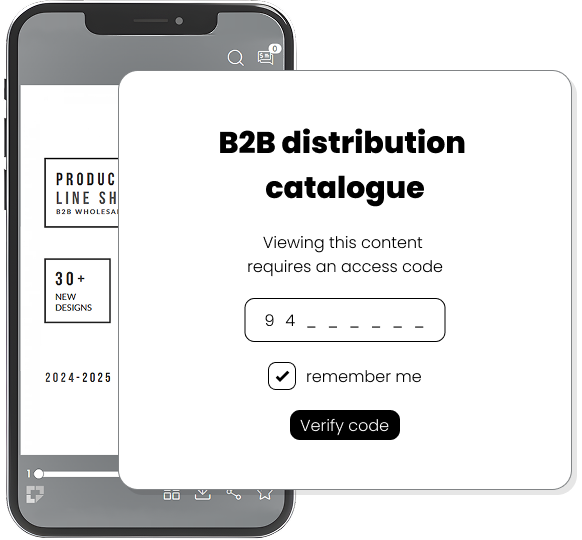 Catalogue de distribution b2b avec accès par code pour voir le contenu