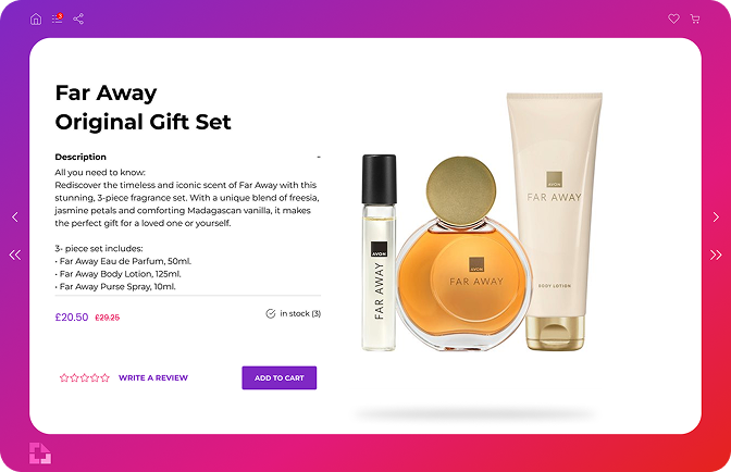 Catalogue numérique interactif sur tablette, avec un carrousel fluide de pages produit.